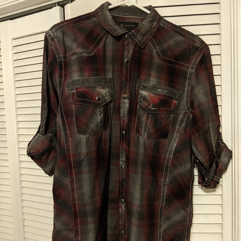 NWT INC international concepts, mens shirt, L, red with grey